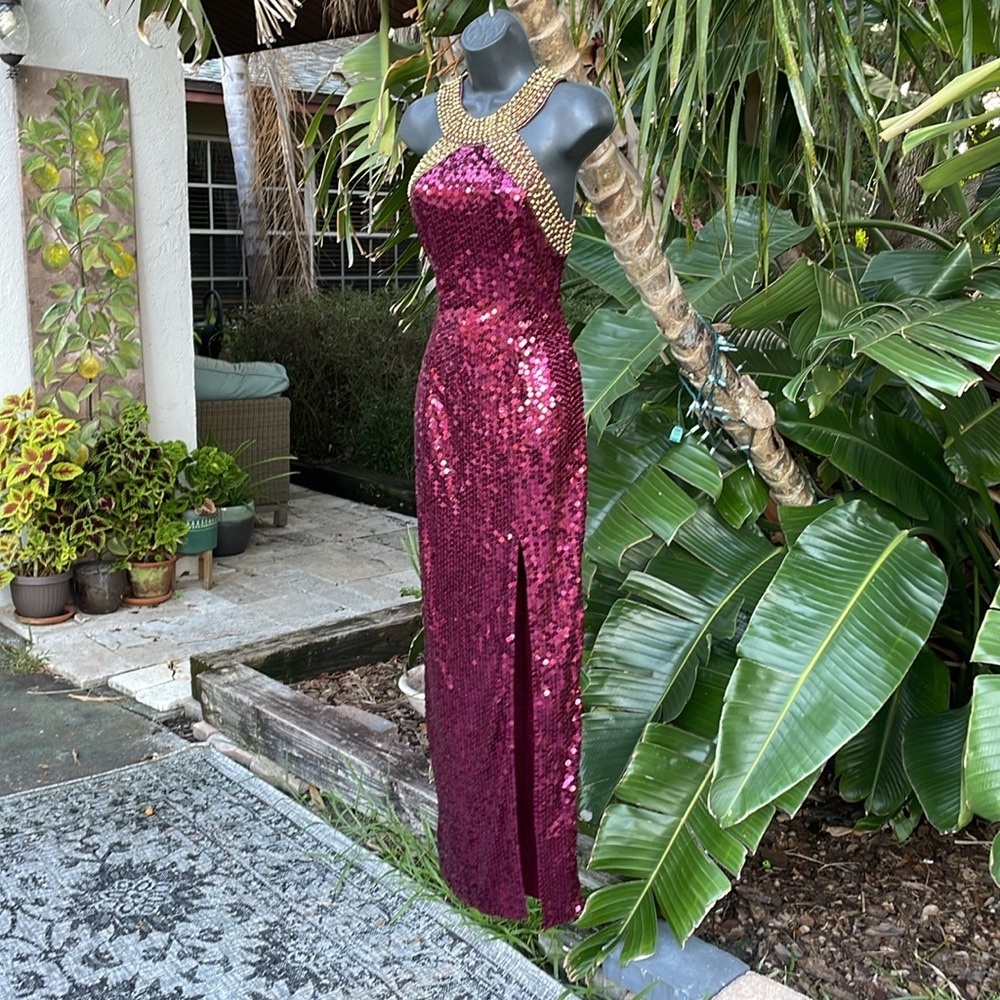 Vintage Nightline by Della roufagali sequin high slit column gown